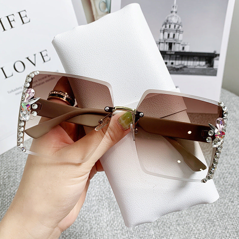 Women's fashion glasses 大框切边方框墨镜女闪粉满天星高级感休闲百搭女士太阳镜防紫外线