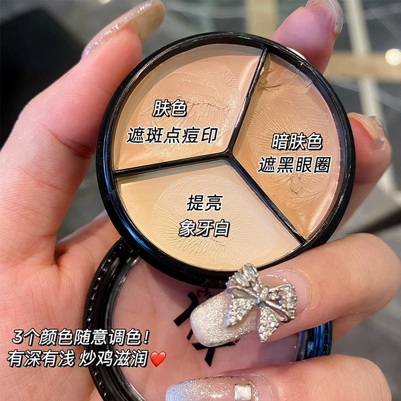 三色遮瑕膏男女遮斑点痘印遮黑眼圈奶油打底隐形毛孔提亮修容盘