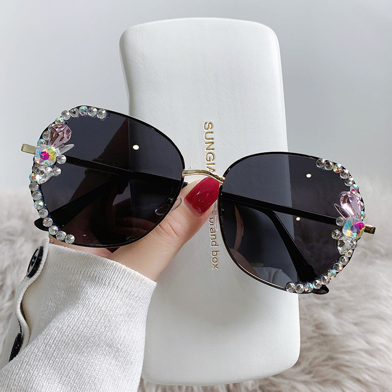 Women's fashion glasses 2022新款偏光镶钻女士墨镜潮遮阳ins太阳眼镜时尚多边形大框眼镜