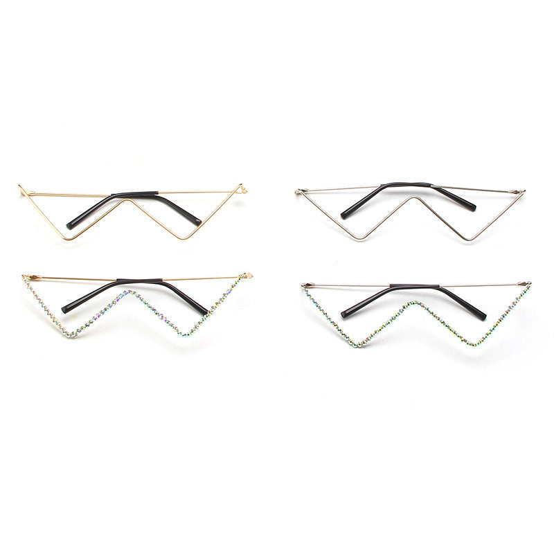 Women's fashion glasses 2024  V型镶钻个性装饰三角眼镜欧美猫眼镜框女 无片金属ins平光镜