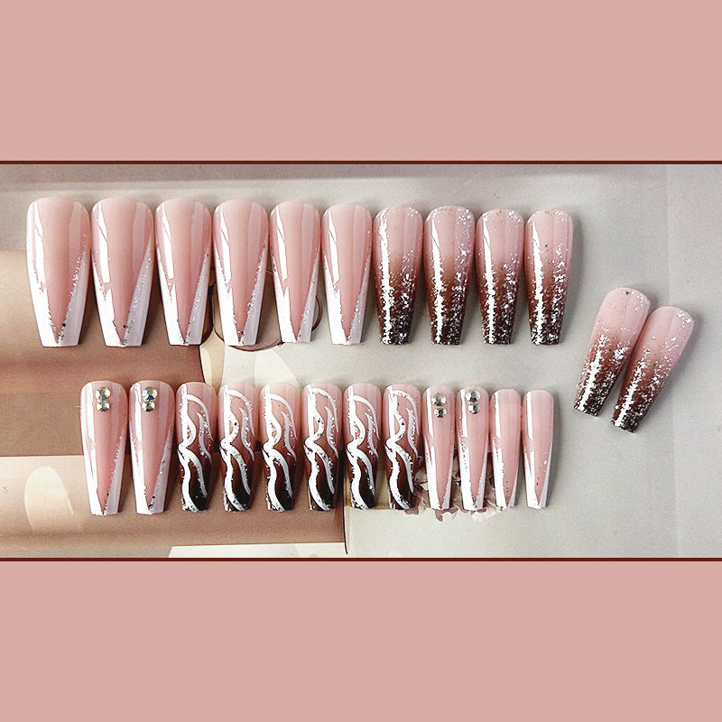 炫彩小钻穿戴甲法式nails 跨境美甲片外贸假指甲棺材甲型美甲贴片