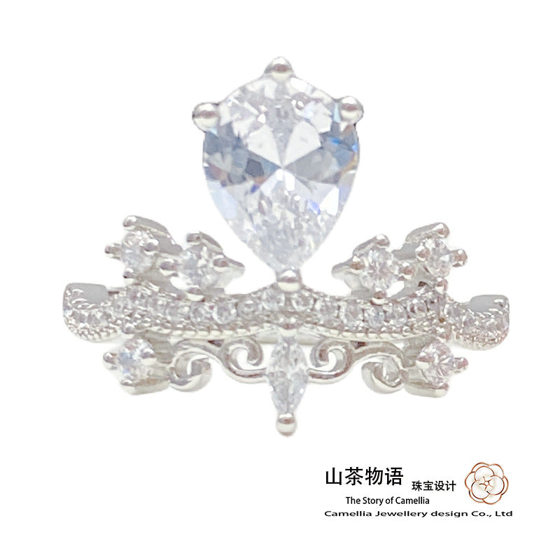 Camellia迪拜公主同款宝石戒指女 宫廷镀18K金仿真钻皇冠开口指环