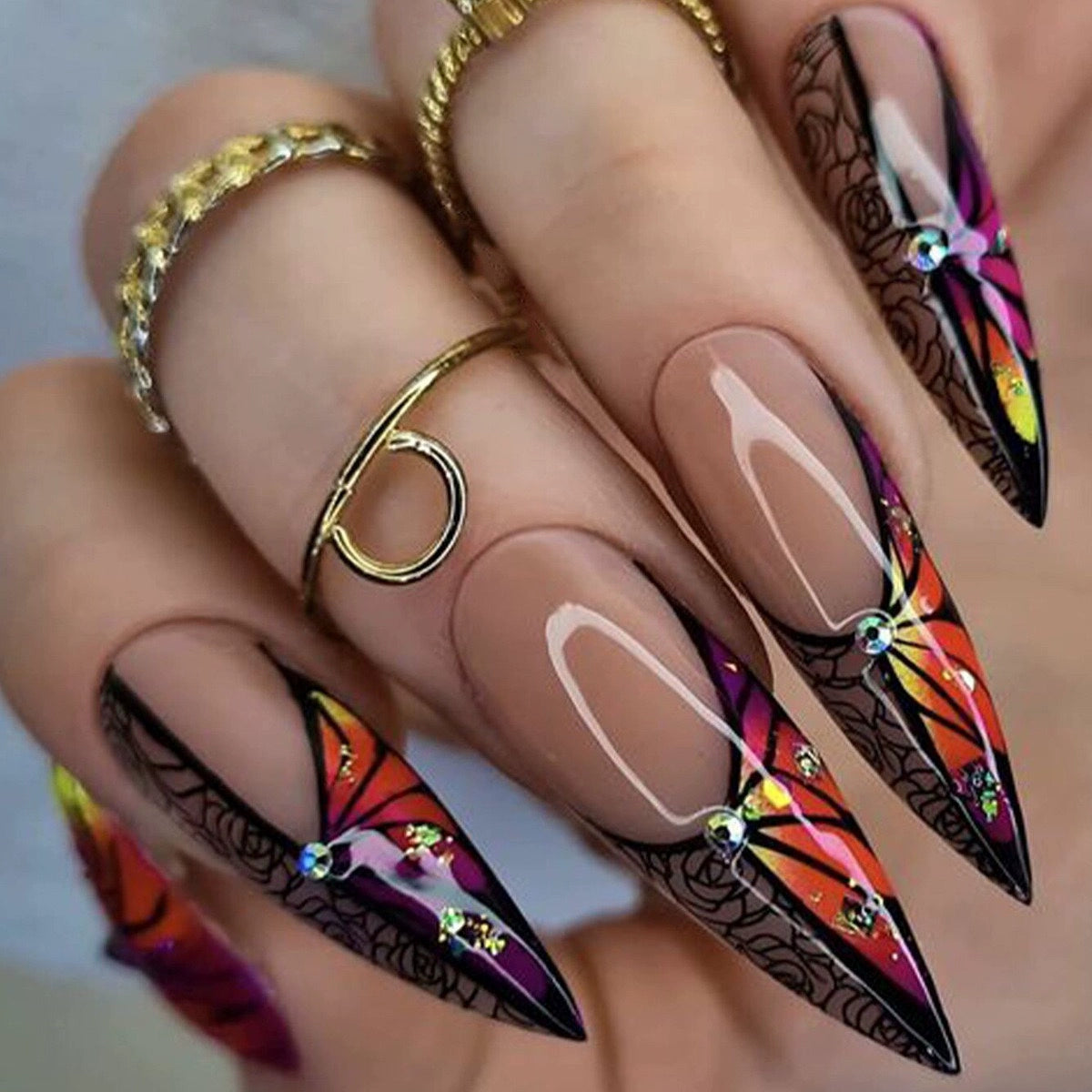 (Hand made nail) Kardashian, European and American Spicy Girl, Little Red Book, Dark Super Long, Internet Celebrity Cross border Nail Art, Detachable and Reusable Nail