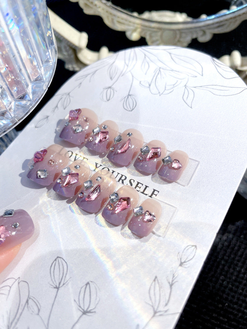 Fashion  nail Wear Nail Wholesale Internet Hot Diamond in the Debris Glitter Wear Nail Beauty Nail Polish Finished Product Nail Patch Jelly A31