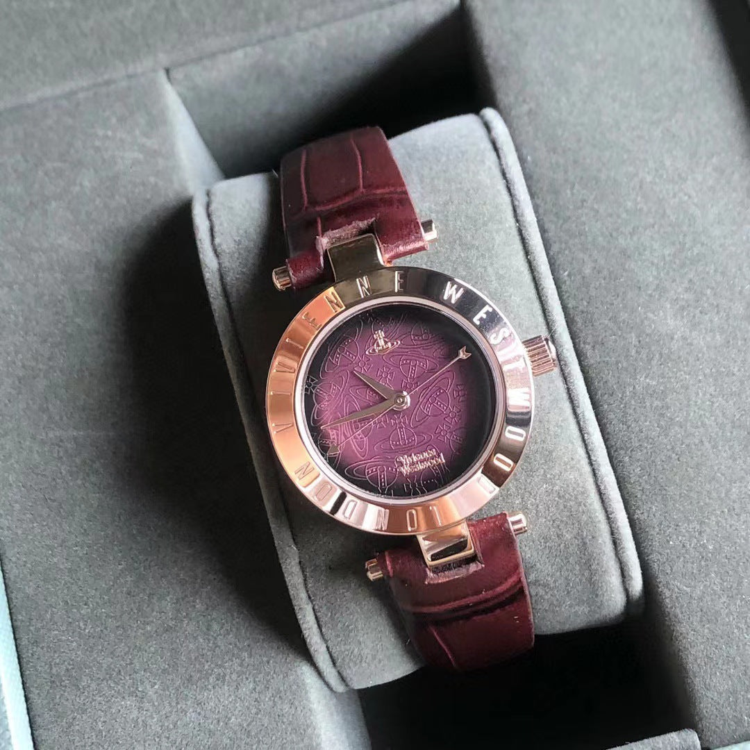 Fashion women's watchOne Piece Dropshipping Weiwei'an Queen Mother Ice Crushing Blue Watch New Dark Plum Purple Women's Watch Pitaya Saturn Small Golden Watch