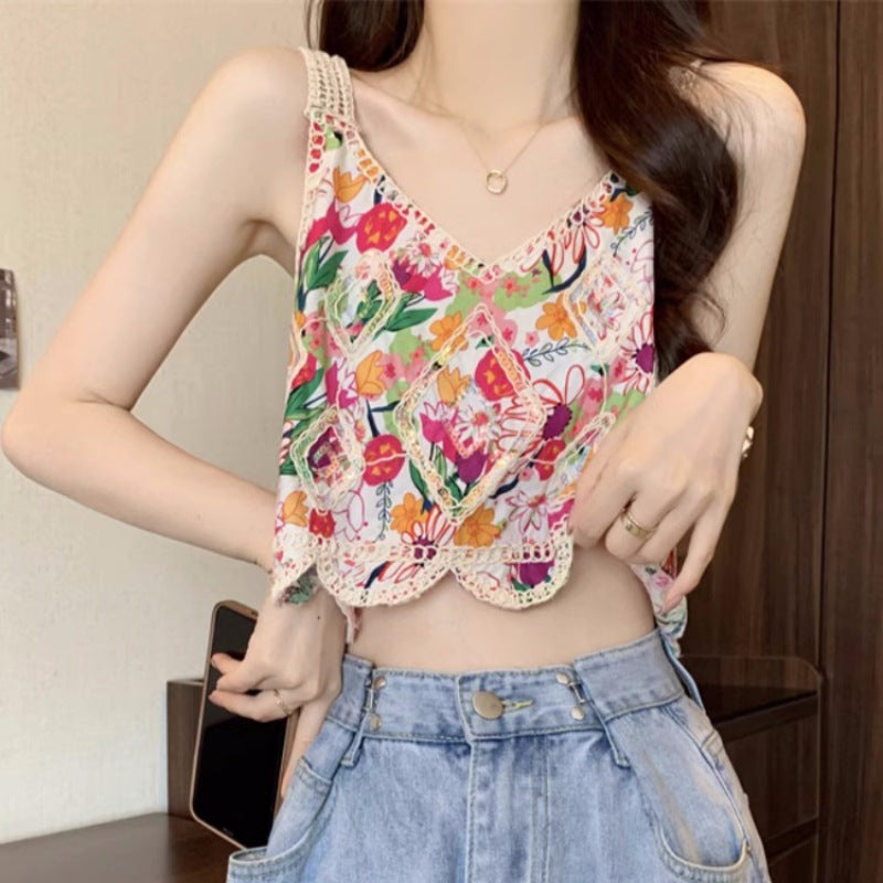 Dopamine tops Free shipping Tattoo Embroidery crochet dopamine color small vest suspenders women's shabohemian ethnic style sweet babes tube top