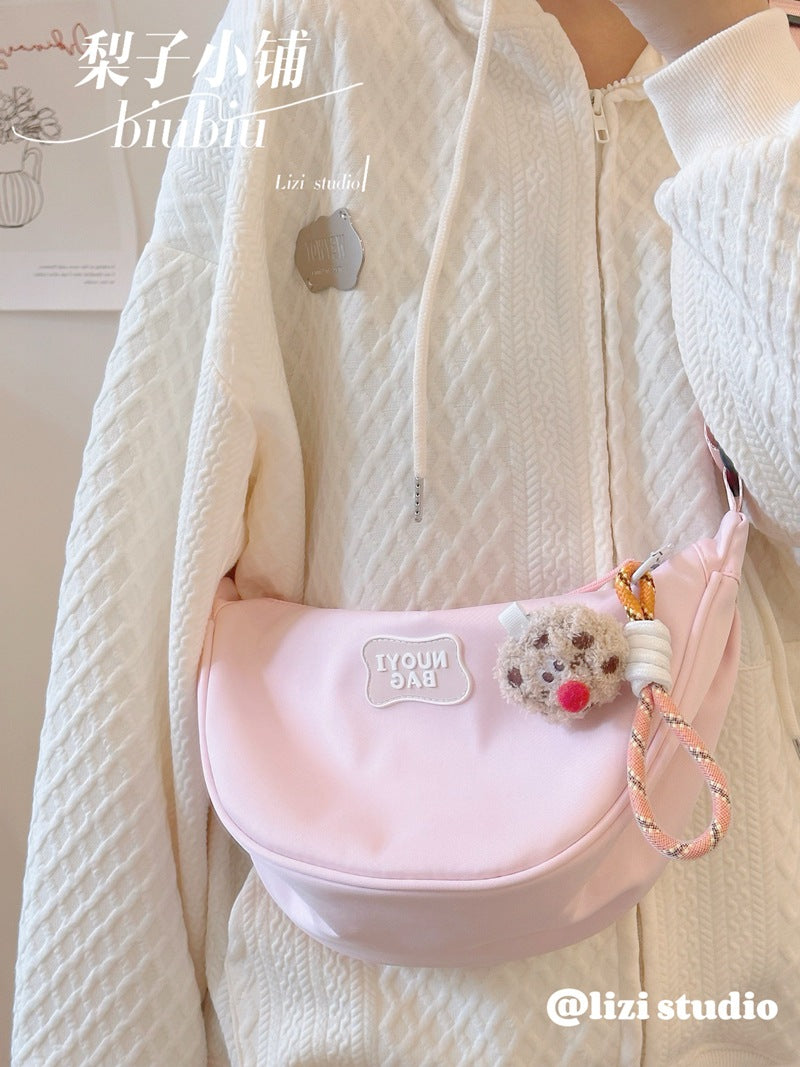 Dopamine Bag Free shipping Tattoo Crescent bag Crossbody bag Women's dopamine niche design Nylon cloth dumpling bag Wide shoulder strap Casual shoulder bag