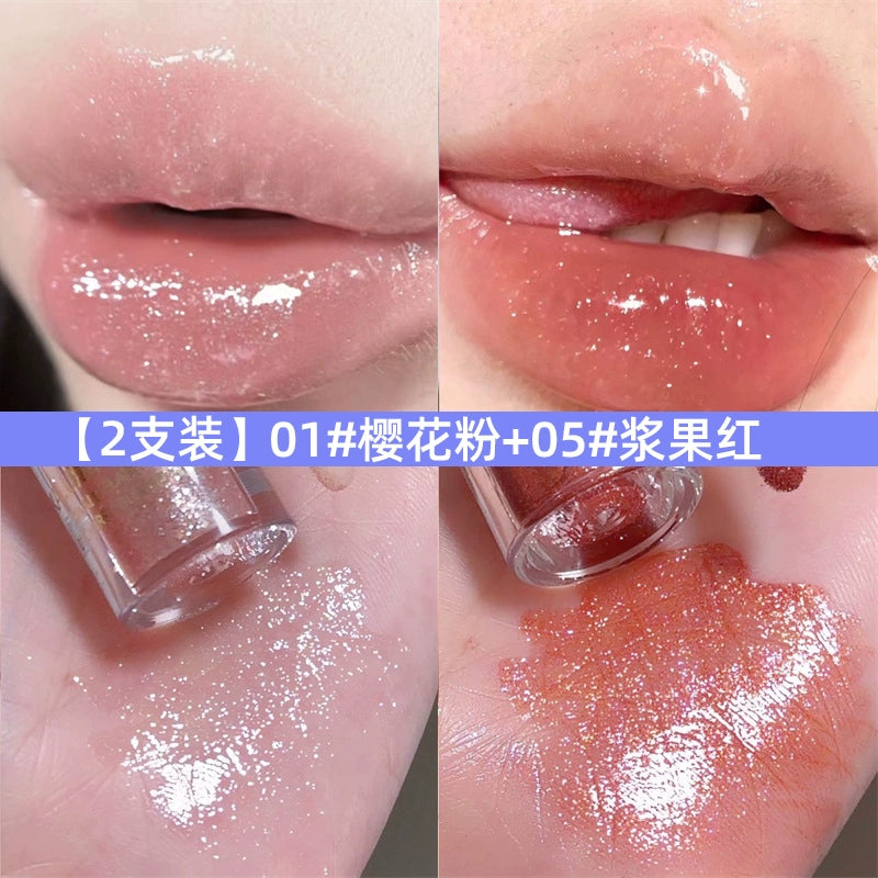 爆闪口红唇釉镜面唇彩细闪透明水光唇蜜亮片口红叠加唇露