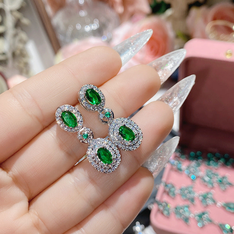 山茶轻奢重工仿祖母绿花朵耳环 镀金绿玛瑙蝴蝶耳坠彩宝直播货源