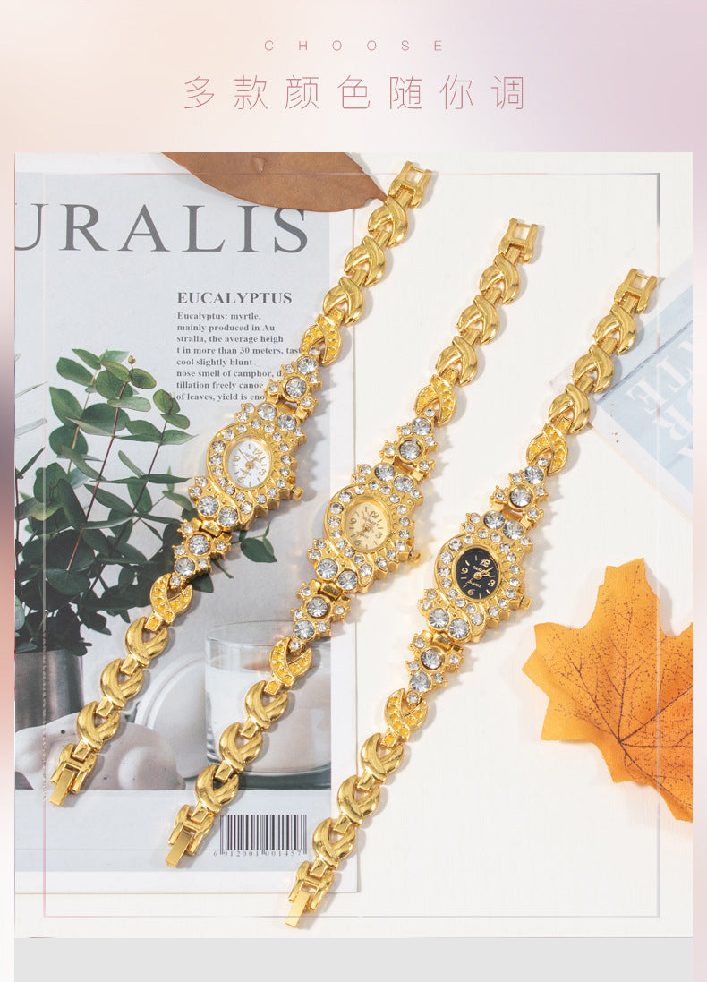 Fashion women's watch Fashion Trend Diamond Women's Watch European and American Popular Fashion Watch Gold Bracelet Rhinestone Quartz Wrist Watch 2260