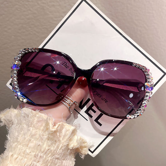 Women's fashion glasses 2023欧美新款偏光水钻太阳镜ins防晒防紫外线墨镜女大脸显瘦带钻