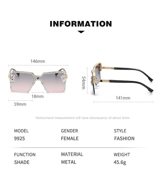 Women's fashion glasses 2023跨境欧美大框镶钻太阳镜女时尚水钻墨镜防紫外线户外驾驶旅行