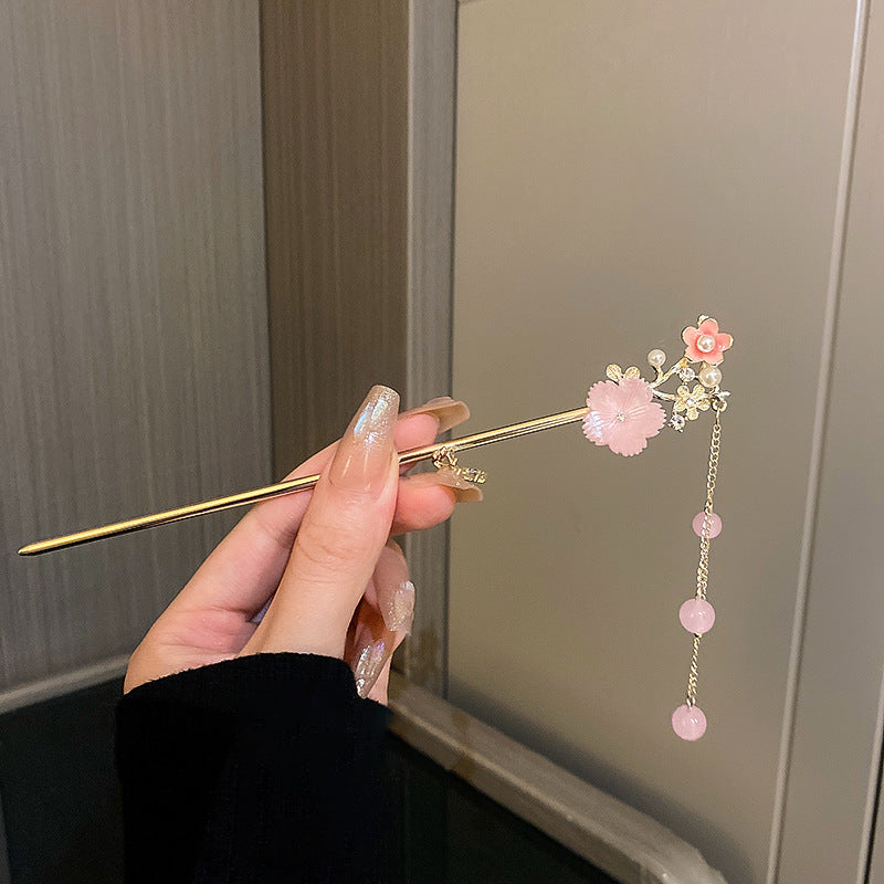 头饰发簪新中式桃花花朵流苏发簪甜美小清新发钗气质文艺范个性发饰批发女