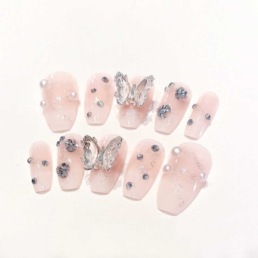 Fashion  nail Pure Want to Wear Nail Art Ice through Butterfly Love Fake Nail Patch Removable Wear Nail Wholesale Nail Art X84