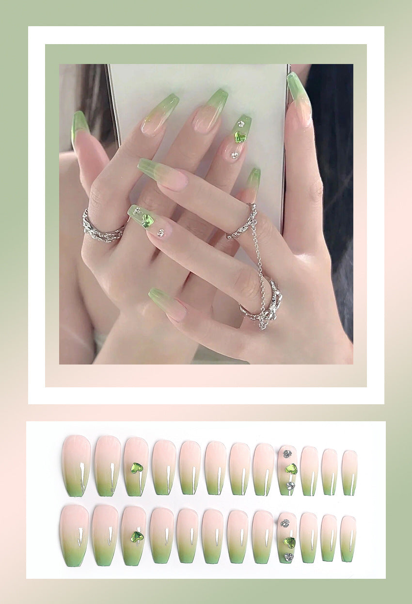 Fashion  nail Wear Armor Nail Stickers Nail Patch Fake Nails Removable Green Heart-Shaped Diomand Nail Sticker Y50