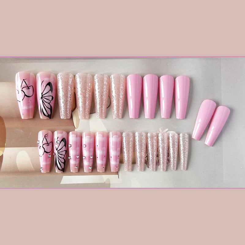樱桃闪钻穿戴甲蝴蝶nails 云朵跨境美甲片外贸假指甲长甲美甲贴片