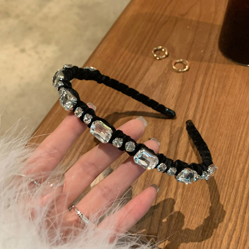 秋冬植绒镶钻几何发箍小众百搭高颅顶压发头箍高级感气质发饰批发
