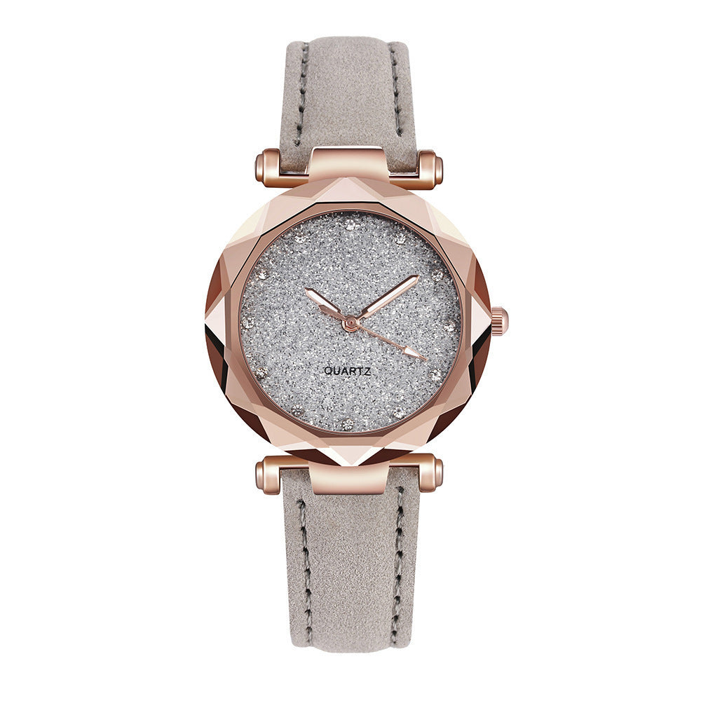 Fashion women's watchForeign Trade Popular Style Silver Pink Rhinestone Face Women's Watch Frosted Leather Watch Strap Women's Casual Trend Two-Piece Set Wrist Watch