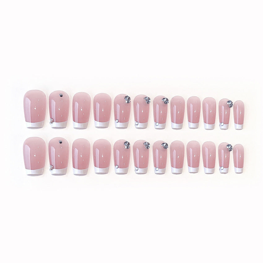 Fashion  nail New Fresh Sweet French Diamond Nail Stickers Fake Nails Fresh Handmade Wear Armor Wholesale A26