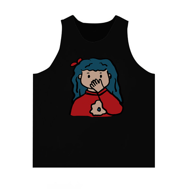 Dopamine tops Free shipping Tattoo Summer dopamine wear loose vest women's cotton Hong Kong style outside wear American sleeveless top