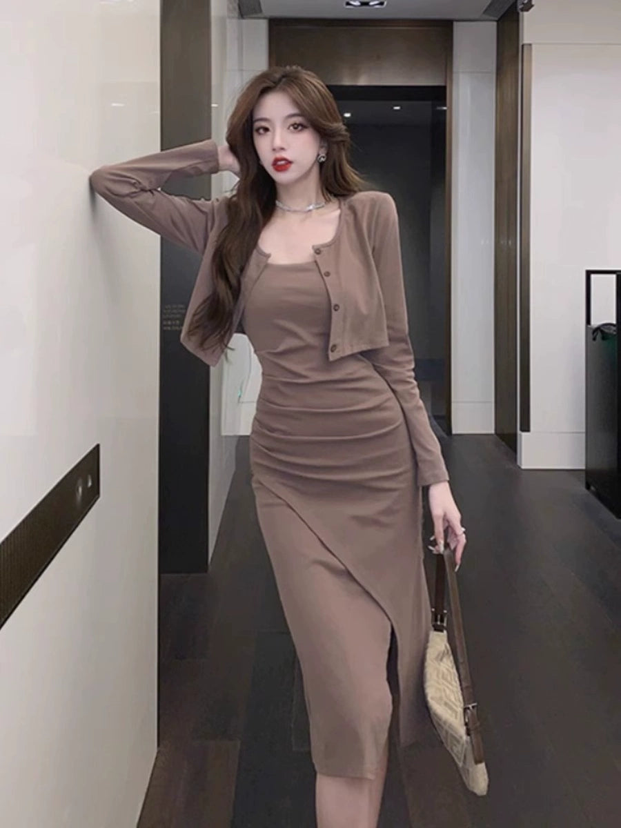 Fashion women's wear Small Hot Girl Suit Women's Spring and Autumn Wear a Set of High Sense Temperament Camisole Dress Two-Piece Suit