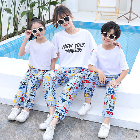 Free shipping   Summer women's mosquito pants made of cotton Thin bloomers for boys and girls Family pants Middle and small children Pajama pants