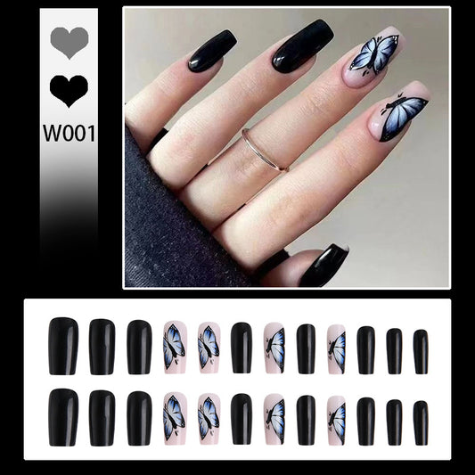 fake nail外贸穿戴甲批发彩绘蝴蝶外贸假指甲成品美甲24片穿戴甲