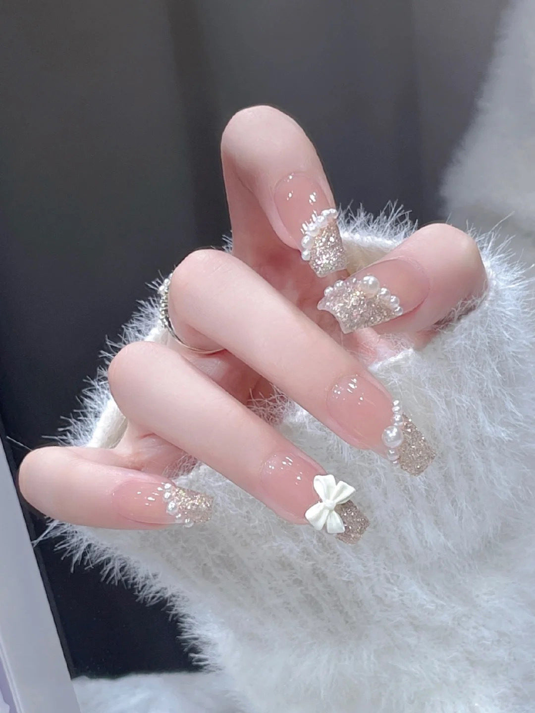 Fashion  nail Wear Nail Bow Summer Gentle Fresh Style Temperament Wear Nail Tip Finished Product in Stock Wholesale Nail Tip A19