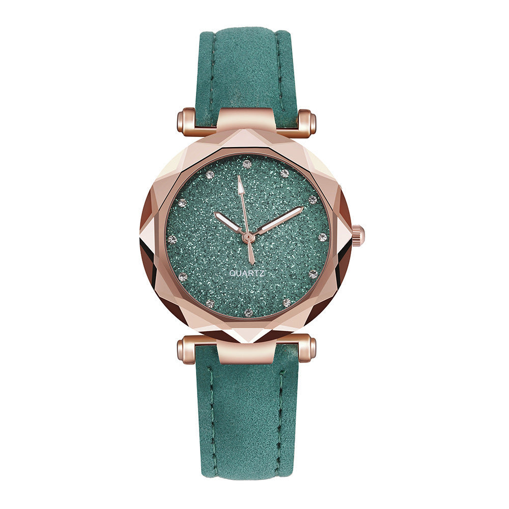 Fashion women's watchForeign Trade Popular Style Silver Pink Rhinestone Face Women's Watch Frosted Leather Watch Strap Women's Casual Trend Two-Piece Set Wrist Watch