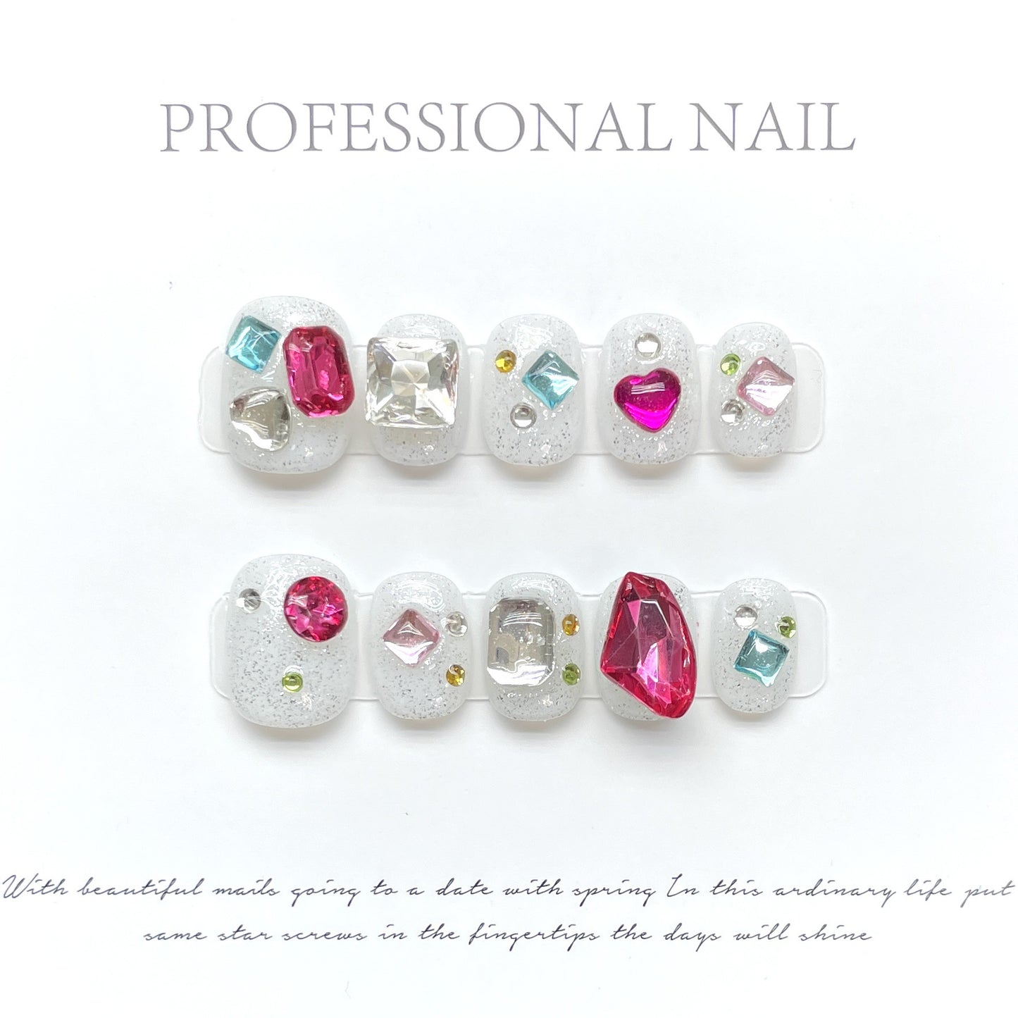 (Hand-made) Maillard Coffee Vintage Flash Diamond Nail Nail Wear (reusable)