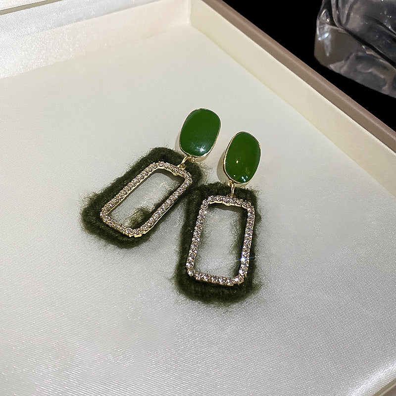 银针绿色系植绒蝴蝶结耳环小众时尚气质设计耳钉个性简约耳饰批发