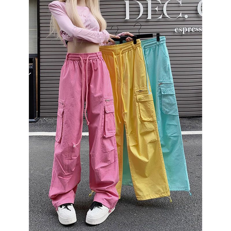 Dopamine pants Free shipping Tattoo American street overalls women's autumn new dopamine color pants loose straight wide-leg sports casual pants