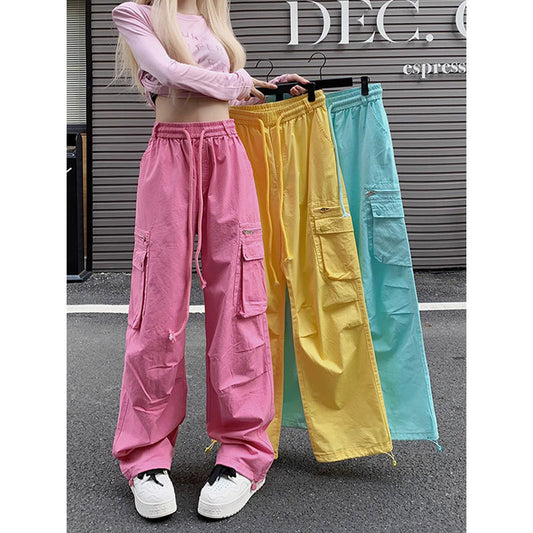 Dopamine pants Free shipping Tattoo American street overalls women's autumn new dopamine color pants loose straight wide-leg sports casual pants