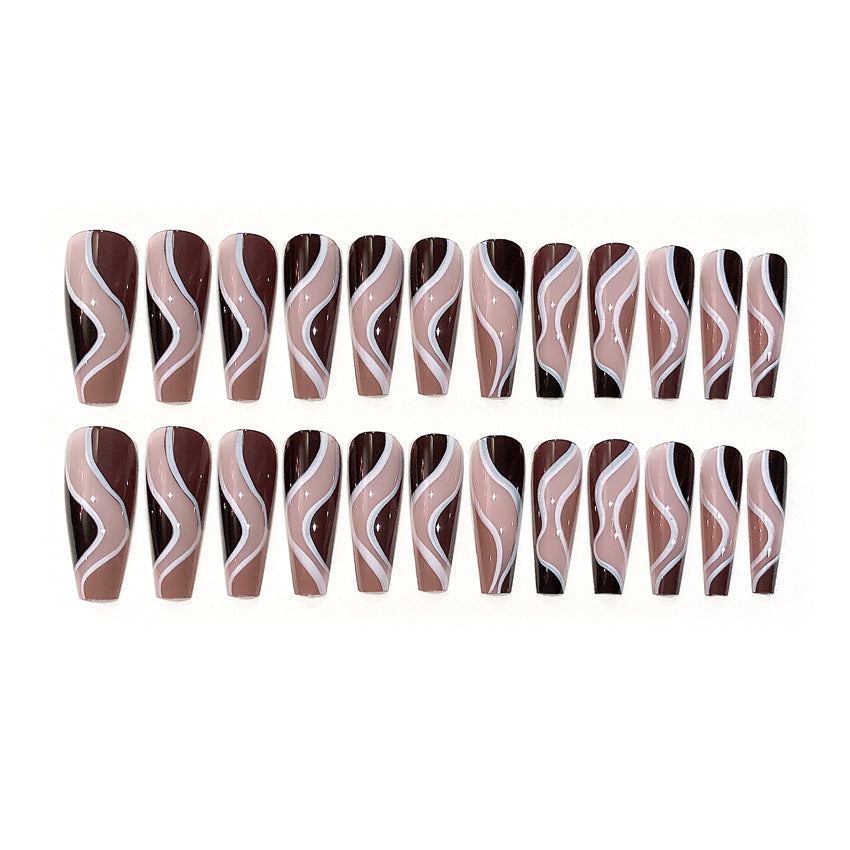 Fashion  nail Wearable Fake Nails Pattern Wave Manicure European and American Nail Nail Sticker Finished Detachable Nail Tip Patch Ballet Nail W7