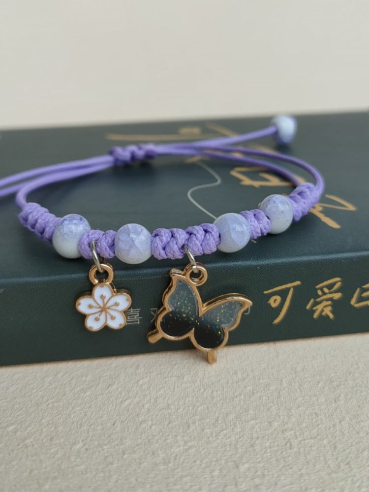 首饰手链Rinhoo Fashion Handmade Purple Butterfly Flower Bracelet For