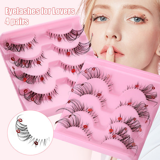 Eyelashes 4 pairs of oblique flying Fox false eyelashes natural thick curl cat eye false eyelashes