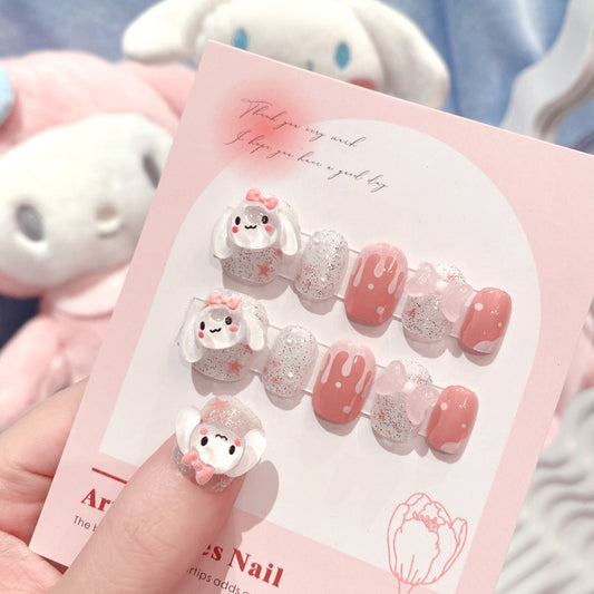 Fashion  nail Fake Nails Nail Stickers Cute Cinnamoroll Babycinnamoroll Bow Knot Wear Nail Finished Patch Wear Nail Wholesale A51