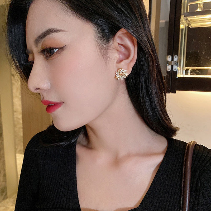 925银针民族风小巧花朵耳钉时尚设计感猫眼石耳环网红简约耳饰女
