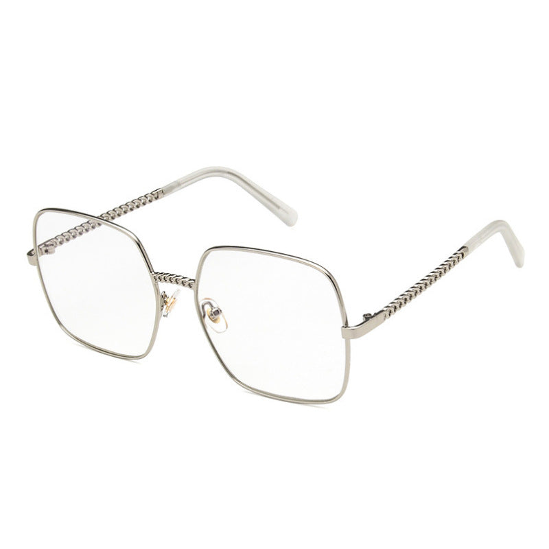 Women's fashion glasses新款方形镂空金属链条平光镜韩版方形眼镜框女