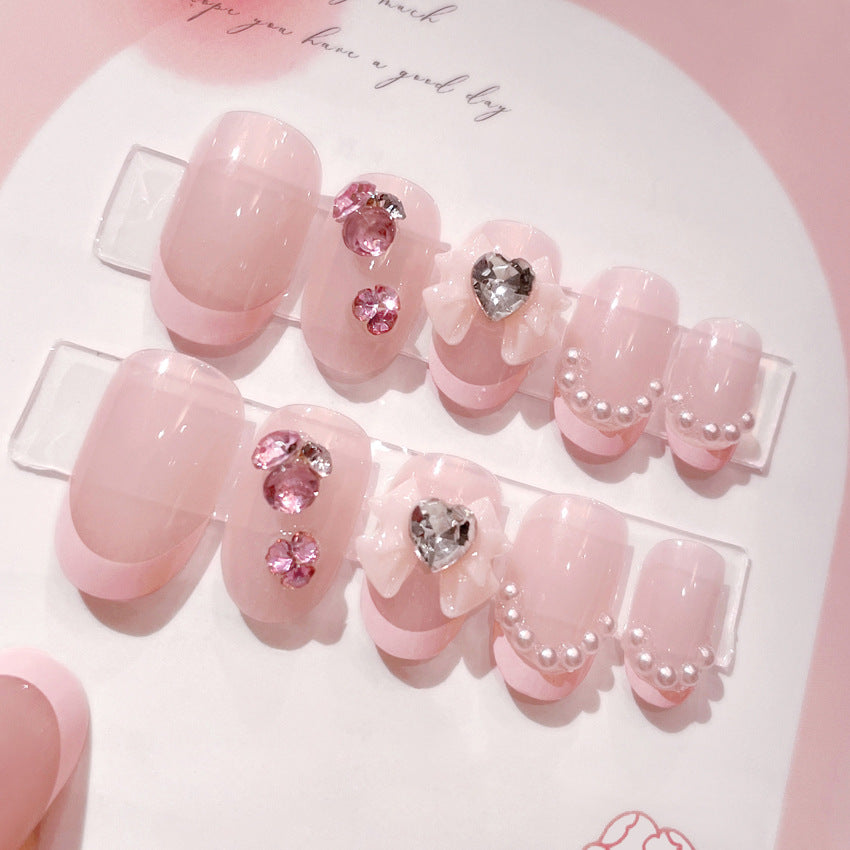 Fashion  nail Handmade Manicure Wear Nail Short Pure Desire Style Rhinestone Nail Patch Wear Nail Bow Nail Stickers A48