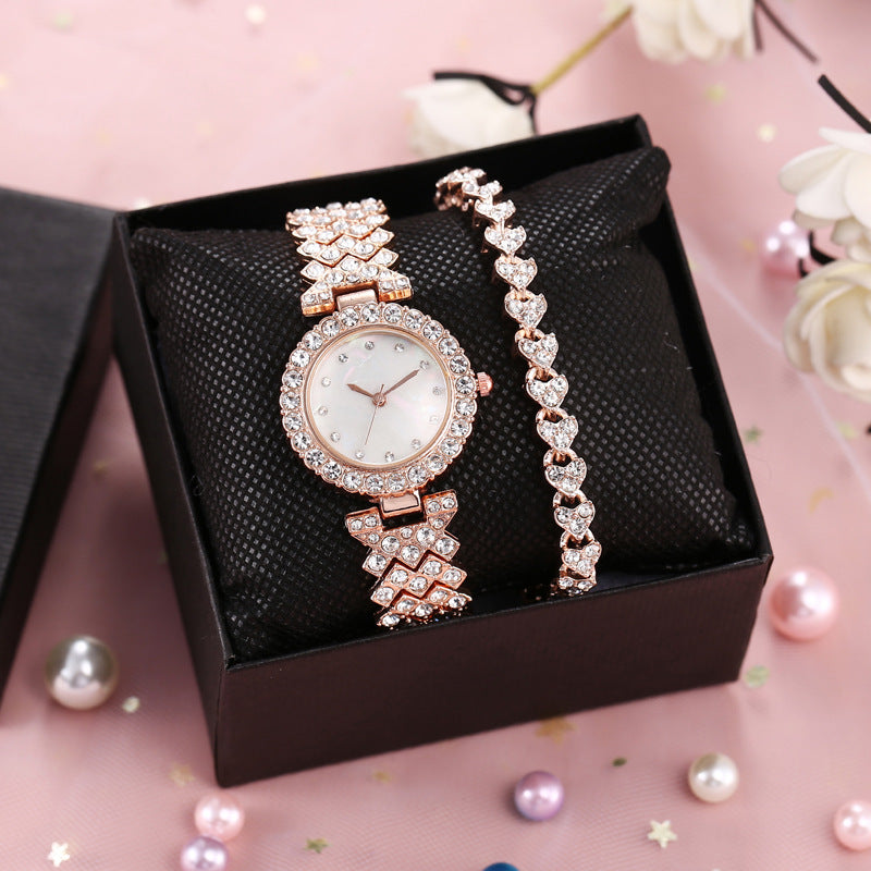 Fashion women's watchNew Diamond Bracelet Watch Two-Piece Suit Women's Fashion Watch Trend Women's Watch with Rhinestones Cross-Border Hot Quartz Watch