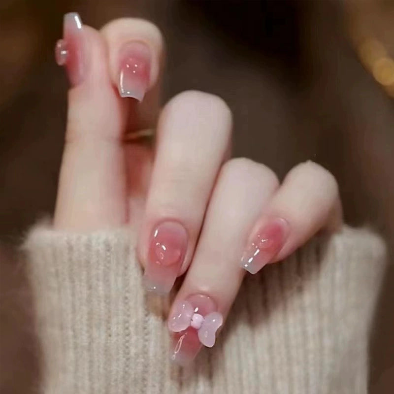 (Hand-made nail) French nail armor long black small fragrance simple white high-grade sense nail piece bride pregnant woman finished product.