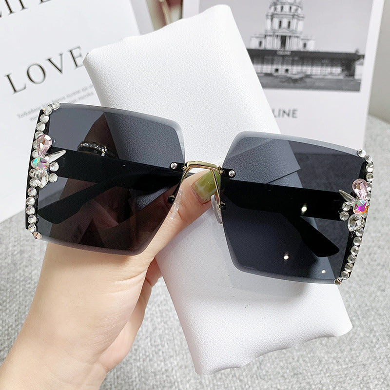 Women's fashion glasses 大框切边方框墨镜女闪粉满天星高级感休闲百搭女士太阳镜防紫外线