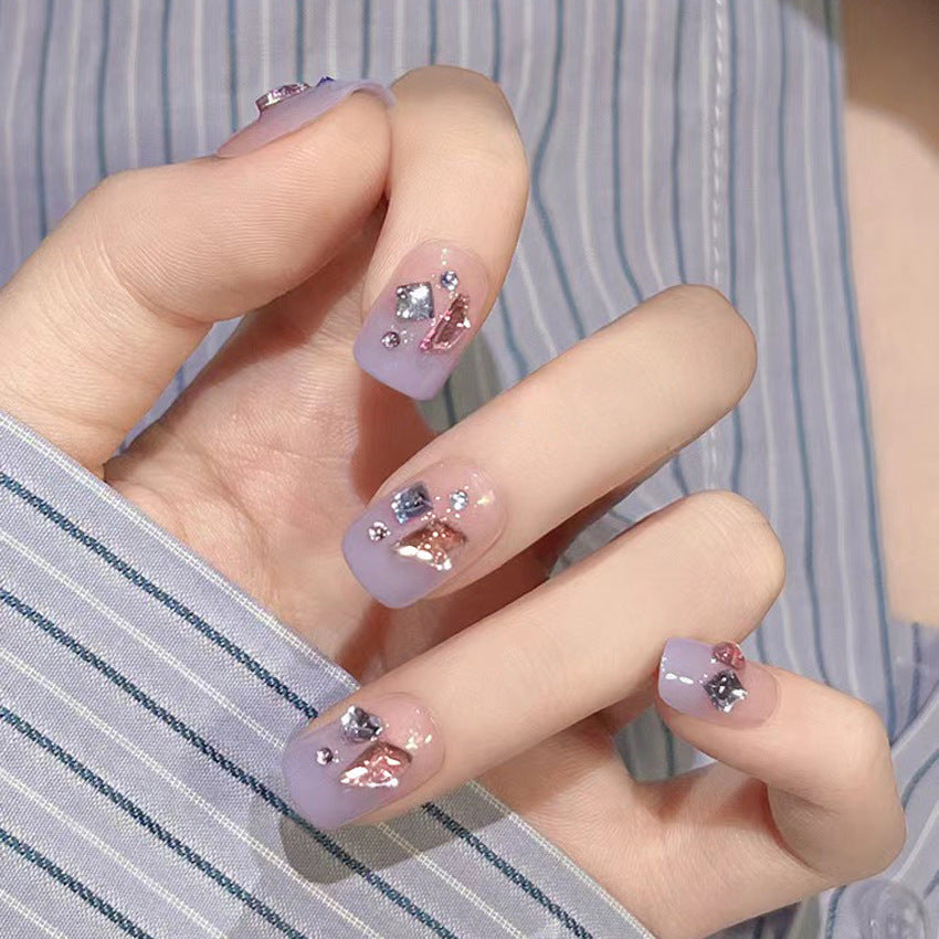 Fashion  nail Handmade Wear Nail Wholesale Internet Hot Diamond in the Debris Butterfly Glitter Nail Tips Finished Product Nail Patch Jelly Glue