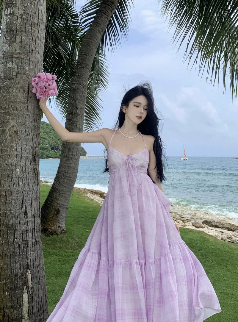 Fashion women's wear French Pure Desire Style Sexy Backless Halter Sling Dress Fairy Temperamental Beautiful Seaside Vacation Beach Dress