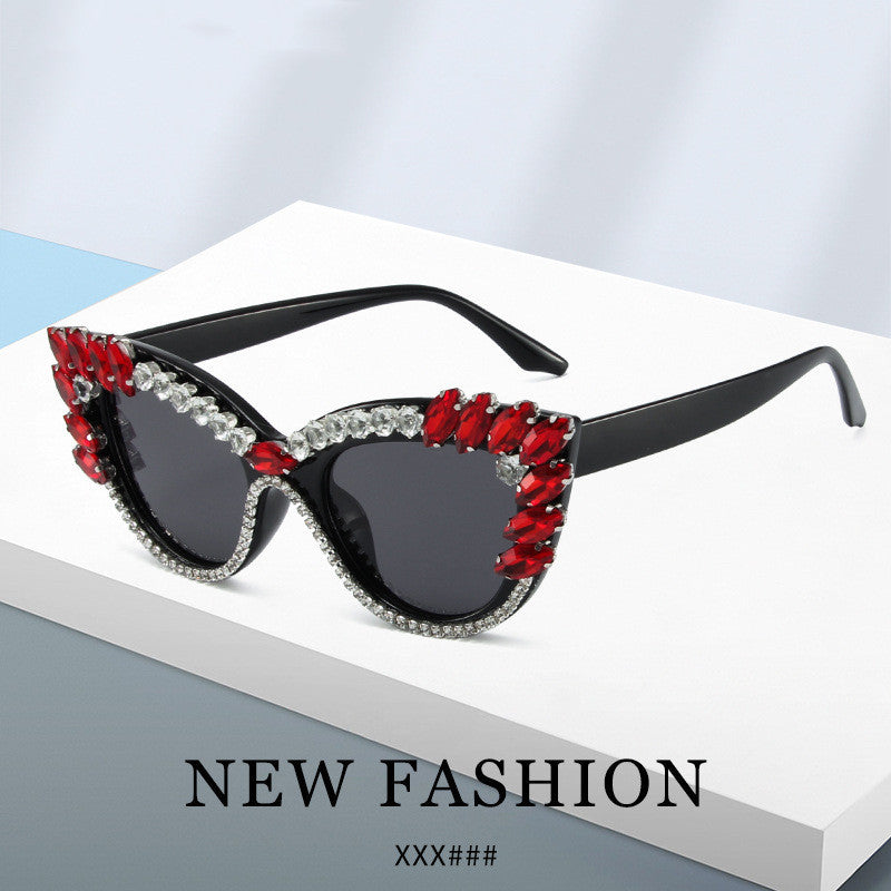 Women's fashion glasses 2023秋季新款欧美猫眼镶钻防蓝光平光镜跨境时尚网红 ins装饰眼镜