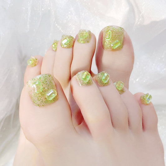 Fashion  nail Wear Feet Nail Sticker Nail Stickers Feet Nail Sticker Removable Green Cube Sugar Diamond Fake Nails J108