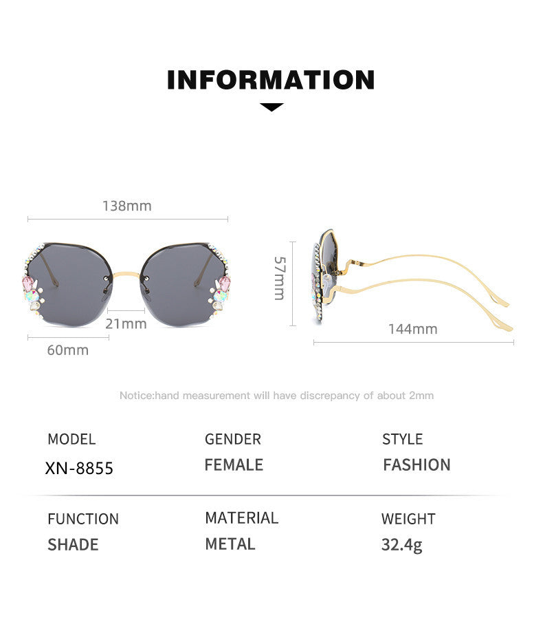 Women's fashion glasses 2024大框跨境韩版水钻太阳眼镜防紫外线水晶墨镜镶钻小香风眼镜女