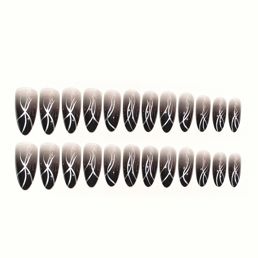 Fashion  nail European and American Nails Fashion Elegant Corrugated Color Flash Nail Beauty Gradient Pointed Fake Nails Hot Girl Wear Nail W15