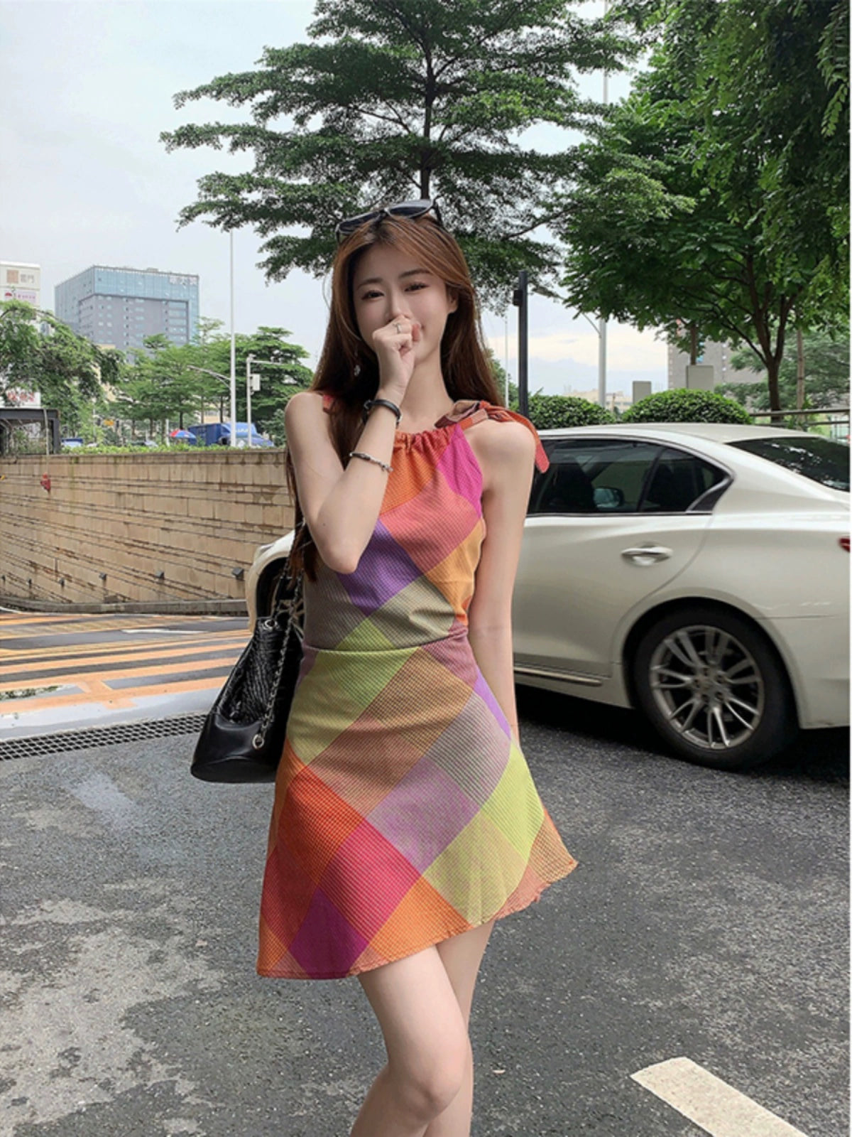 Dopamine dress Free shipping Tattoo Dopamine wears a chic neck sling skirt for women's summer 2024 new holiday style waist beautiful temperament dress
